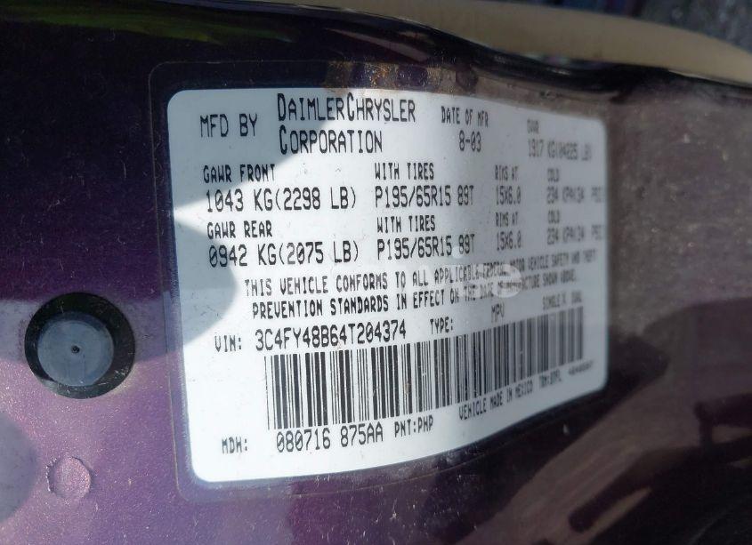 Photo 9 of 2004 Chrysler Pt CRUISER (VIN 3C4FY48B64T204374)