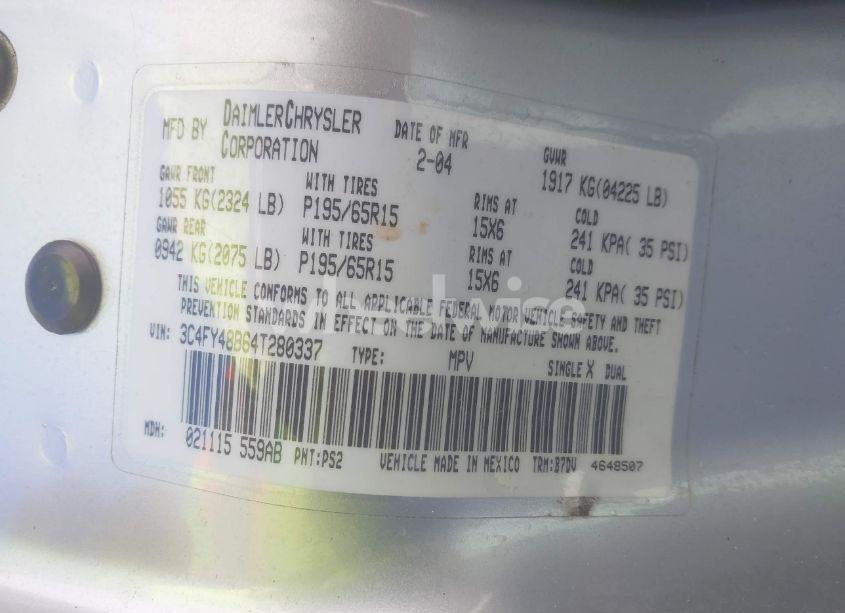 Photo 9 of 2004 Chrysler Pt CRUISER (VIN 3C4FY48B64T280337)