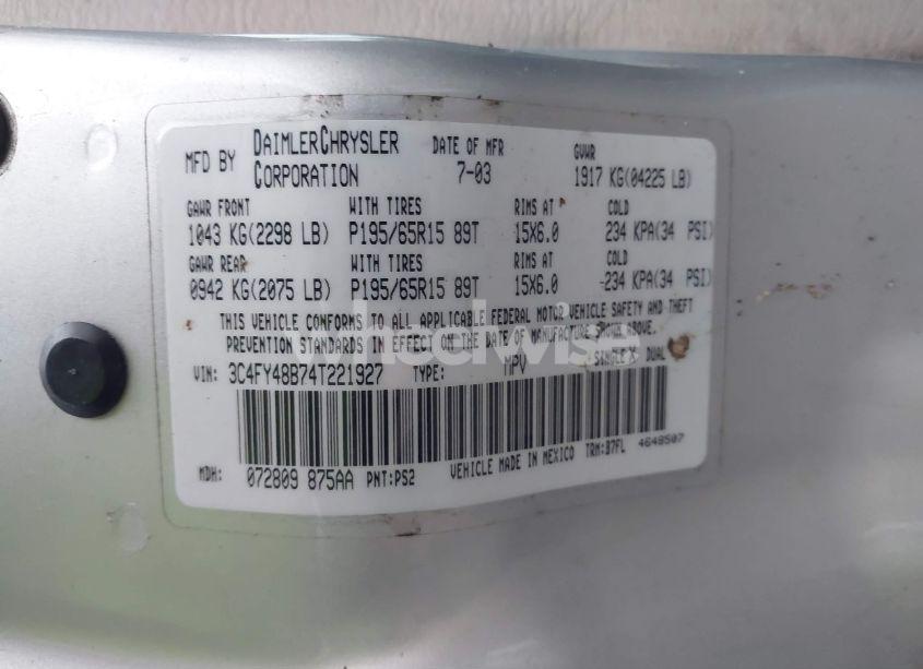 Photo 9 of 2004 Chrysler Pt CRUISER (VIN 3C4FY48B74T221927)