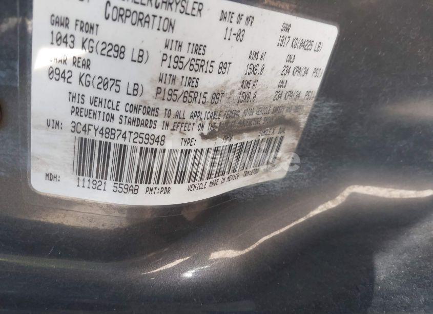 Photo 9 of 2004 Chrysler Pt CRUISER (VIN 3C4FY48B74T259948)