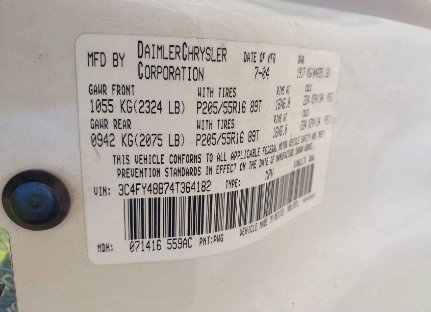 Photo 9 of 2004 Chrysler Pt CRUISER (VIN 3C4FY48B74T364182)