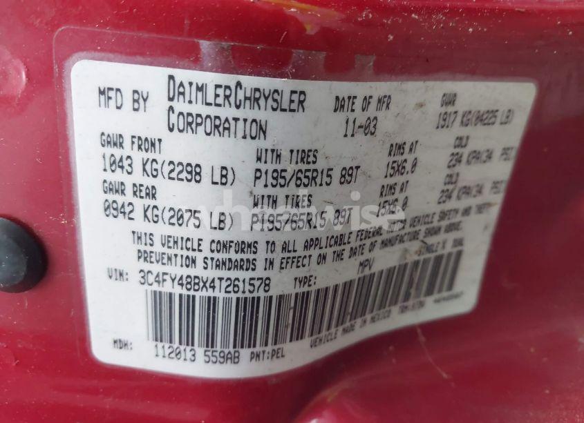 Photo 9 of 2004 Chrysler Pt CRUISER (VIN 3C4FY48BX4T261578)