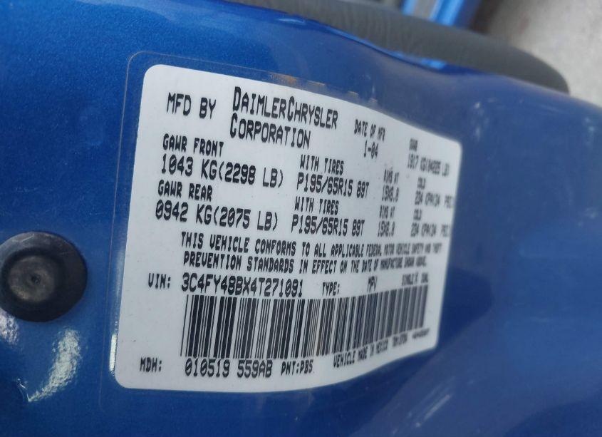 Photo 9 of 2004 Chrysler Pt CRUISER (VIN 3C4FY48BX4T271091)