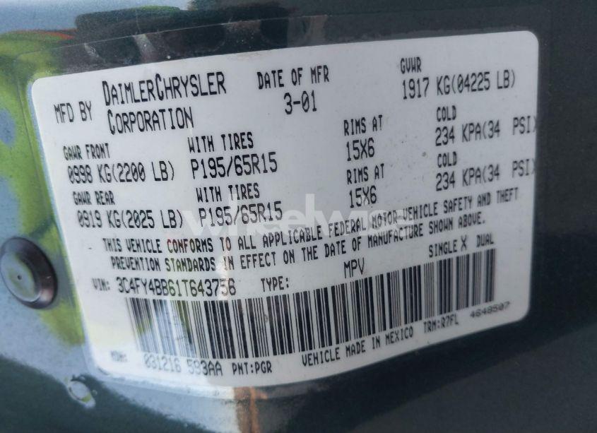 Photo 9 of 2001 Chrysler Pt CRUISER (VIN 3C4FY4BB61T643756)