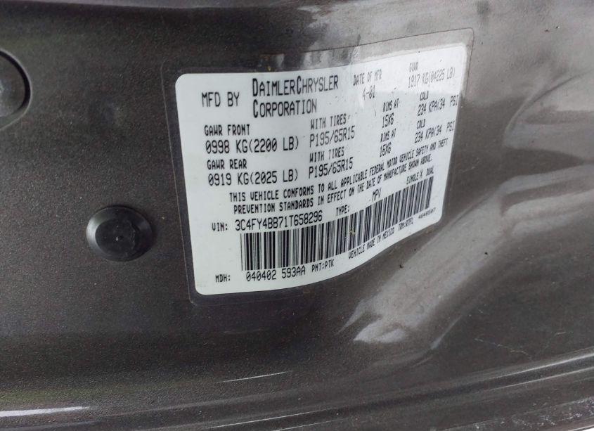 Photo 9 of 2001 Chrysler Pt CRUISER (VIN 3C4FY4BB71T658296)