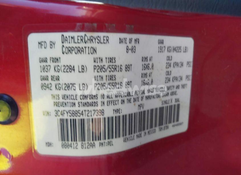 Photo 9 of 2004 Chrysler Pt CRUISER TOURING (VIN 3C4FY58854T217398)