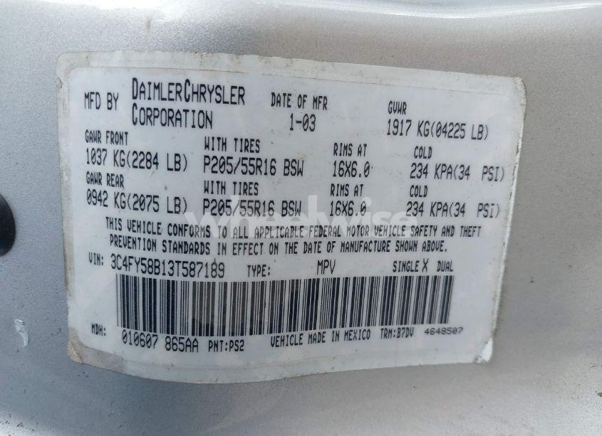 Photo 9 of 2003 Chrysler Pt CRUISER TOURING (VIN 3C4FY58B13T587189)