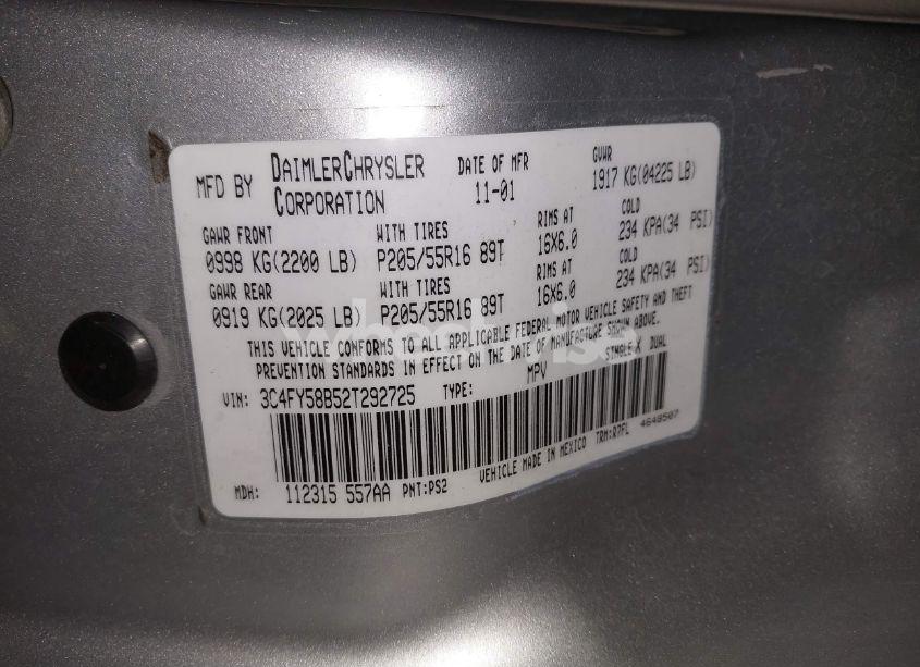 Photo 9 of 2002 Chrysler Pt CRUISER TOURING (VIN 3C4FY58B52T292725)