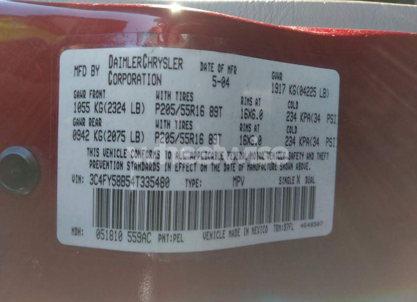 Photo 9 of 2004 Chrysler Pt CRUISER TOURING (VIN 3C4FY58B54T335480)