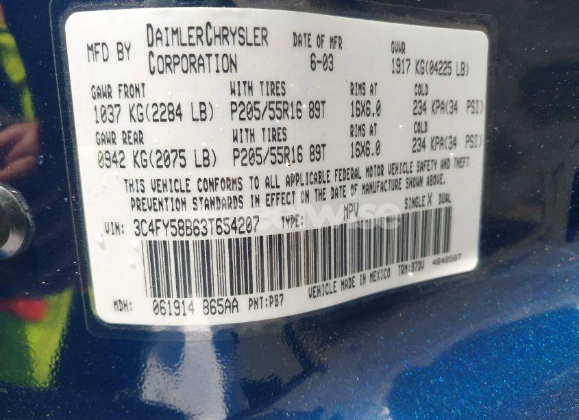 Photo 9 of 2003 Chrysler Pt CRUISER TOURING (VIN 3C4FY58B63T654207)