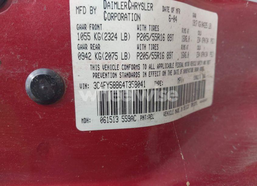 Photo 9 of 2004 Chrysler Pt CRUISER TOURING (VIN 3C4FY58B64T358041)