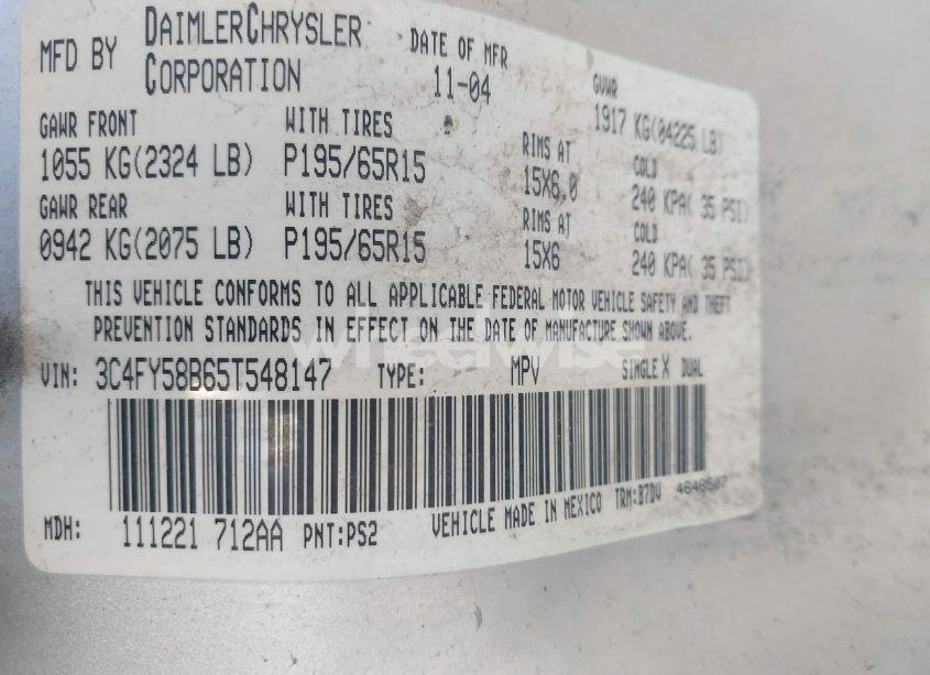 Photo 9 of 2005 Chrysler Pt CRUISER TOURING (VIN 3C4FY58B65T548147)