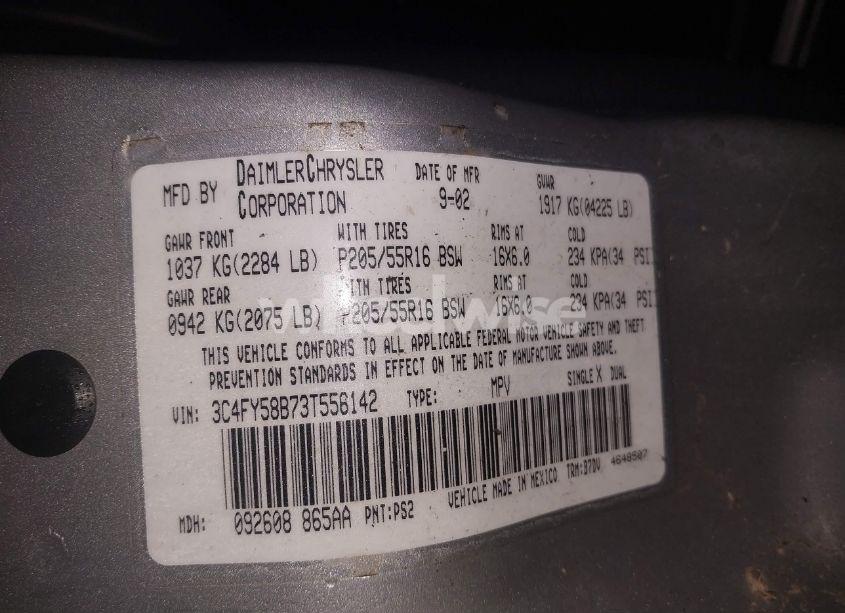 Photo 9 of 2003 Chrysler Pt CRUISER TOURING (VIN 3C4FY58B73T556142)