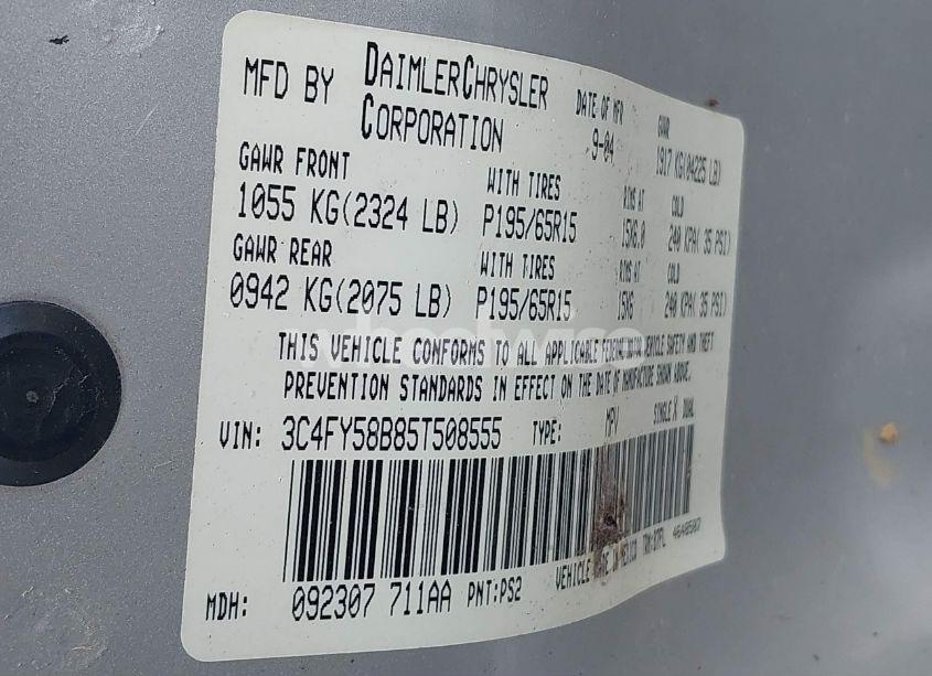 Photo 9 of 2005 Chrysler Pt CRUISER TOURING (VIN 3C4FY58B85T508555)