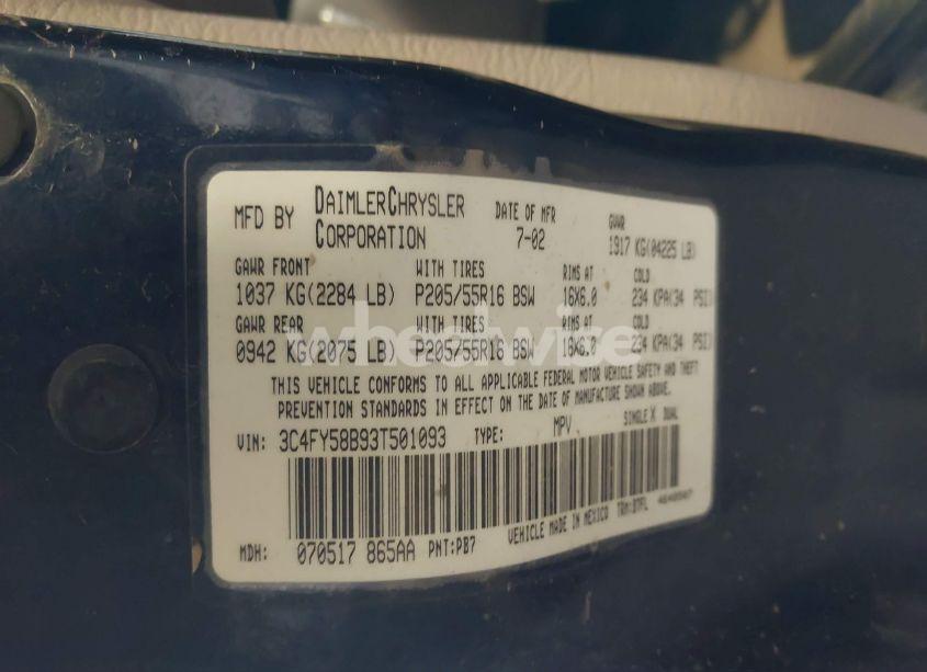 Photo 9 of 2003 Chrysler Pt CRUISER TOURING (VIN 3C4FY58B93T501093)