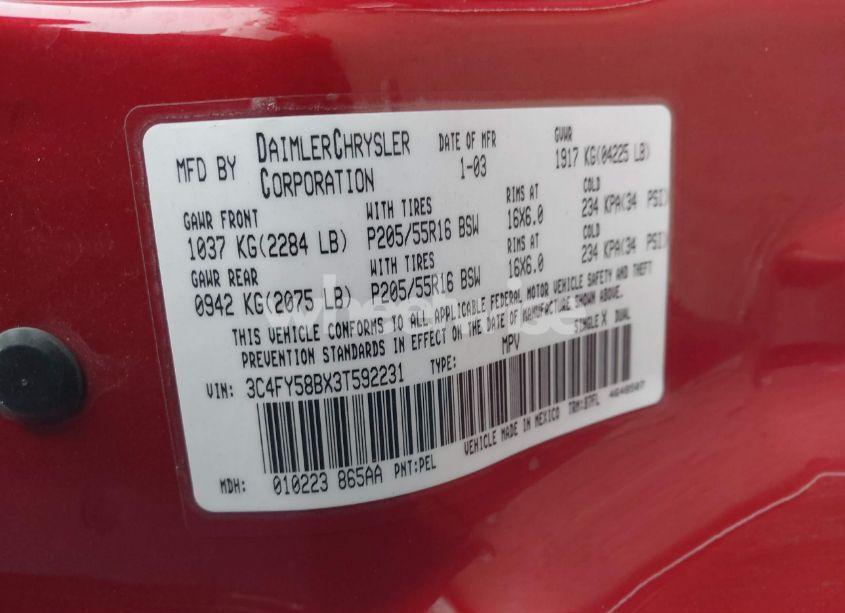 Photo 9 of 2003 Chrysler Pt CRUISER TOURING (VIN 3C4FY58BX3T592231)