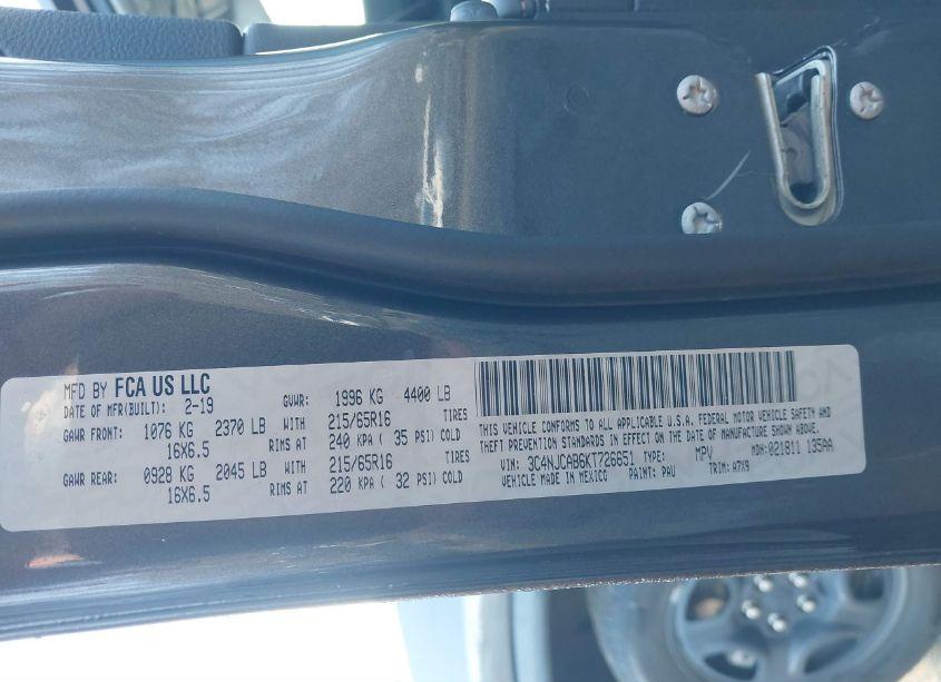 Photo 9 of 2019 Jeep Compass SPORT FWD (VIN 3C4NJCAB6KT726651)