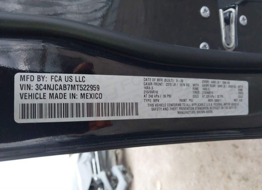 Photo 9 of 2021 Jeep Compass SPORT FWD (VIN 3C4NJCAB7MT522959)