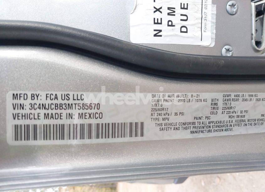 Photo 9 of 2021 Jeep Compass LATITUDE FWD (VIN 3C4NJCBB3MT585670)