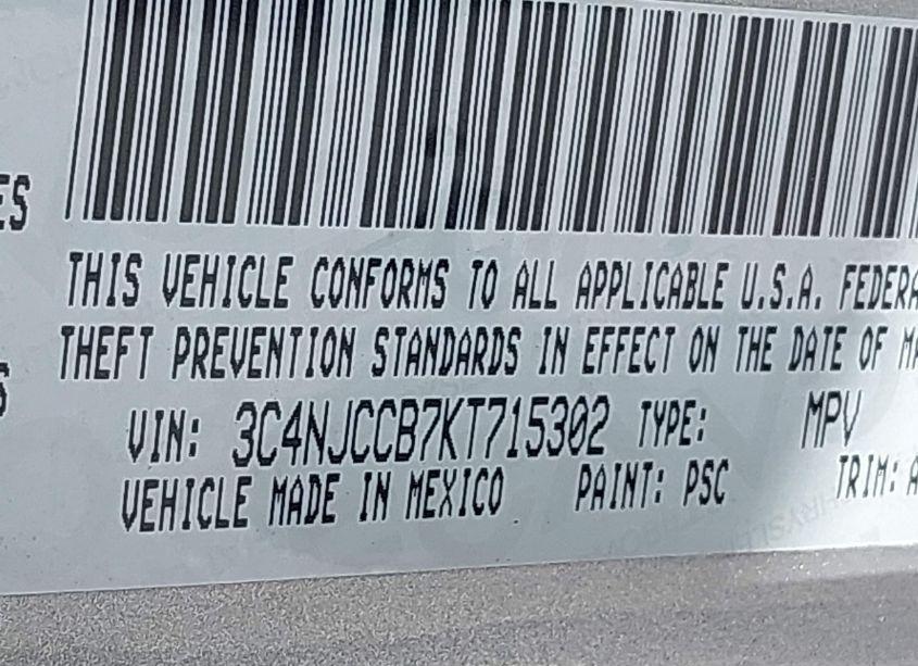 Photo 9 of 2019 Jeep Compass LIMITED FWD (VIN 3C4NJCCB7KT715302)