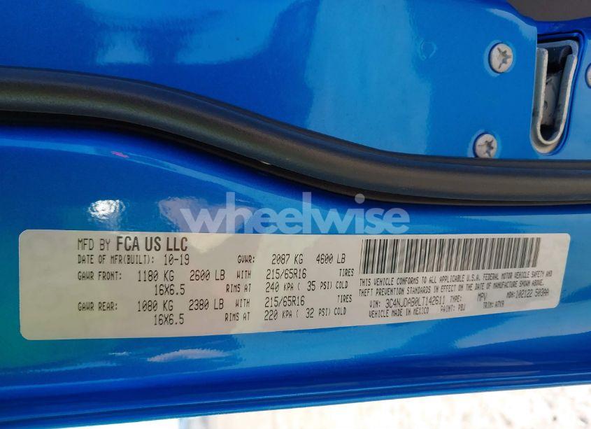 Photo 9 of 2020 Jeep Compass SPORT 4X4 (VIN 3C4NJDAB0LT142611)