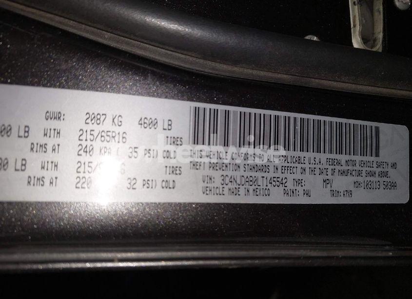 Photo 9 of 2020 Jeep Compass SPORT 4X4 (VIN 3C4NJDAB0LT145542)