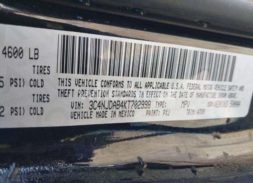 Photo 9 of 2019 Jeep Compass SPORT 4X4 (VIN 3C4NJDAB4KT702998)