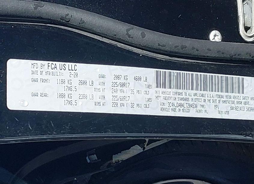 Photo 9 of 2020 Jeep Compass NORTH EDITION 4X4 (VIN 3C4NJDAB4LT204530)