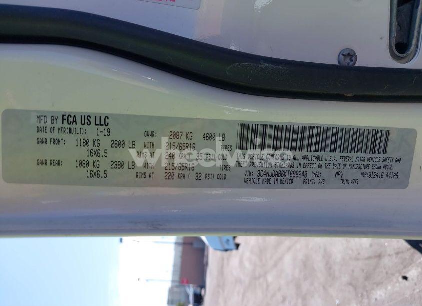 Photo 9 of 2019 Jeep Compass SPORT 4X4 (VIN 3C4NJDAB6KT696248)