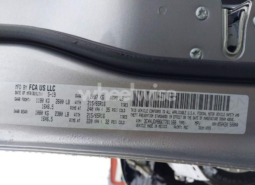 Photo 9 of 2019 Jeep Compass SPORT 4X4 (VIN 3C4NJDAB6KT781168)