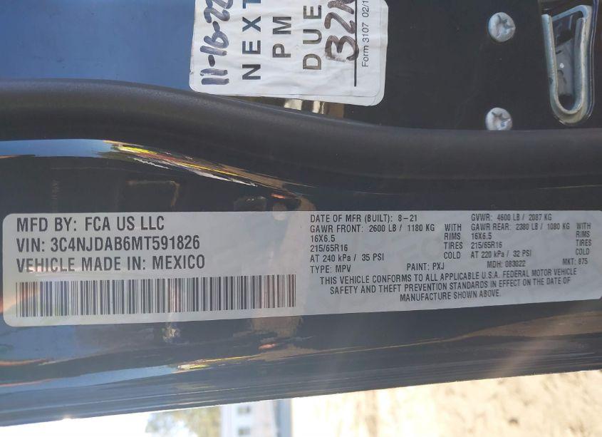 Photo 9 of 2021 Jeep Compass SPORT 4X4 (VIN 3C4NJDAB6MT591826)