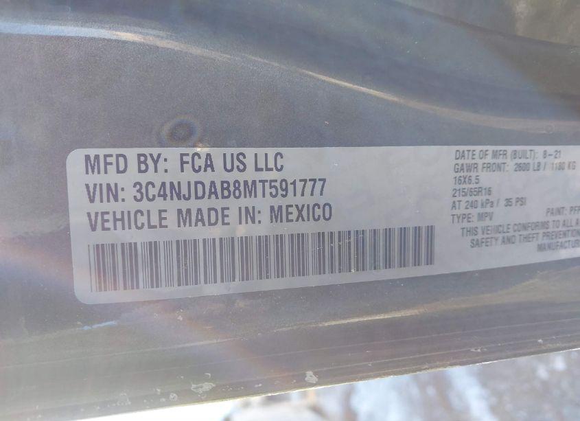 Photo 9 of 2021 Jeep Compass SPORT 4X4 (VIN 3C4NJDAB8MT591777)