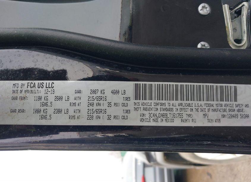 Photo 9 of 2020 Jeep Compass SPORT 4X4 (VIN 3C4NJDAB9LT161755)