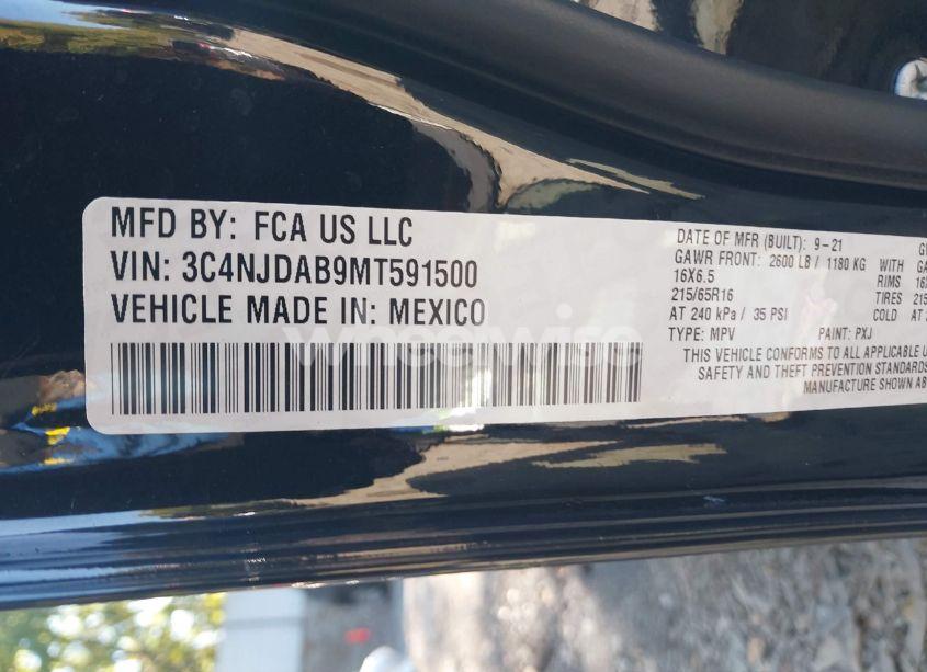 Photo 9 of 2021 Jeep Compass SPORT 4X4 (VIN 3C4NJDAB9MT591500)