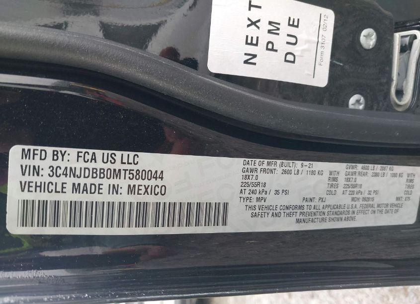 Photo 9 of 2021 Jeep Compass ALTITUDE 4X4 (VIN 3C4NJDBB0MT580044)