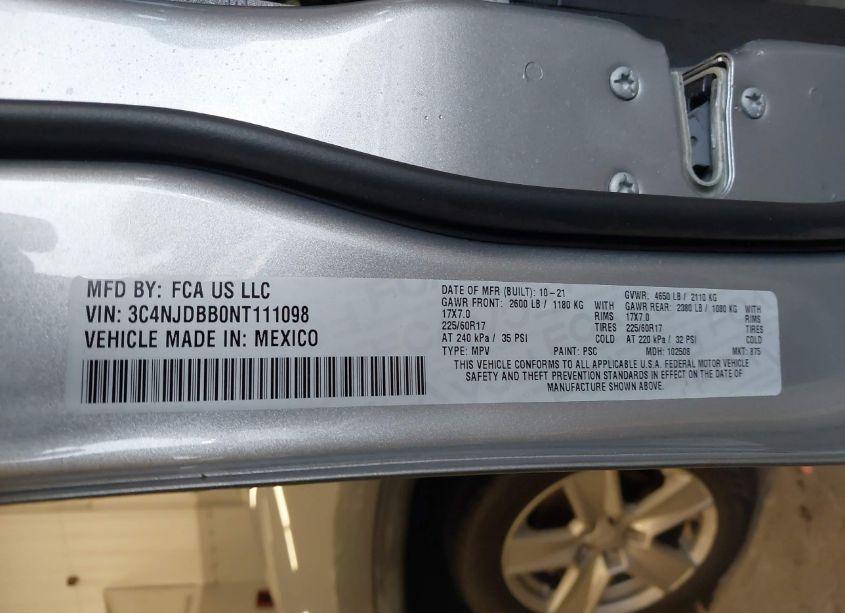 Photo 9 of 2022 Jeep Compass LATITUDE 4X4 (VIN 3C4NJDBB0NT111098)