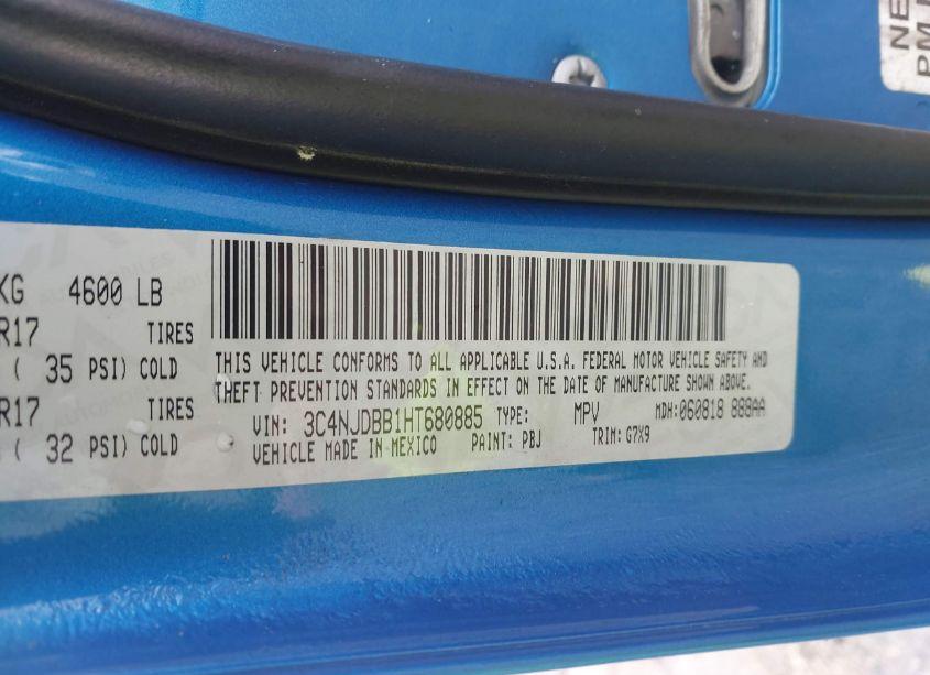 Photo 9 of 2017 Jeep New COMPASS LATITUDE 4X4 (VIN 3C4NJDBB1HT680885)