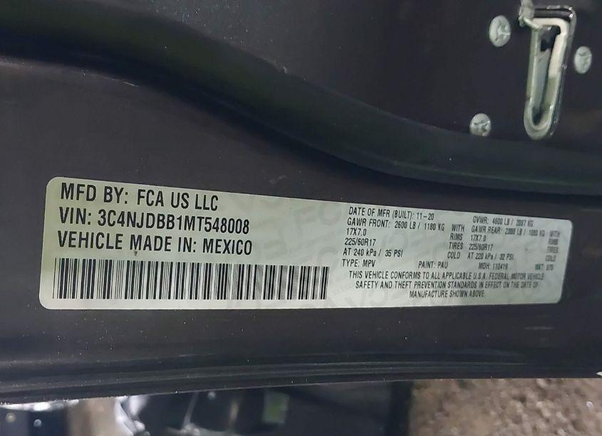 Photo 9 of 2021 Jeep Compass LATITUDE 4X4 (VIN 3C4NJDBB1MT548008)