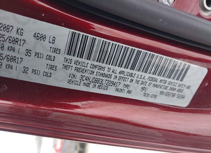 Photo 9 of 2020 Jeep Compass LATITUDE 4X4 (VIN 3C4NJDBB3LT229417)