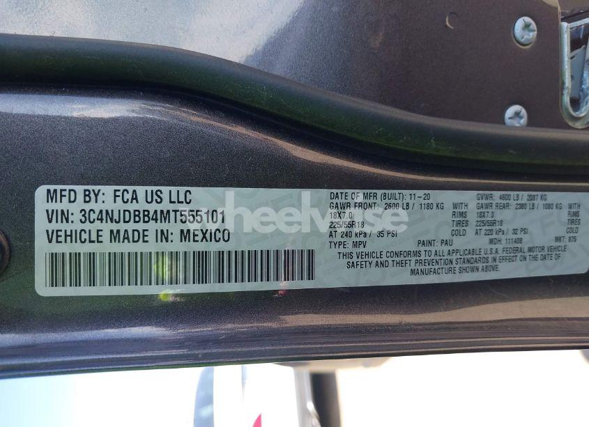 Photo 9 of 2021 Jeep Compass ALTITUDE 4X4 (VIN 3C4NJDBB4MT555101)