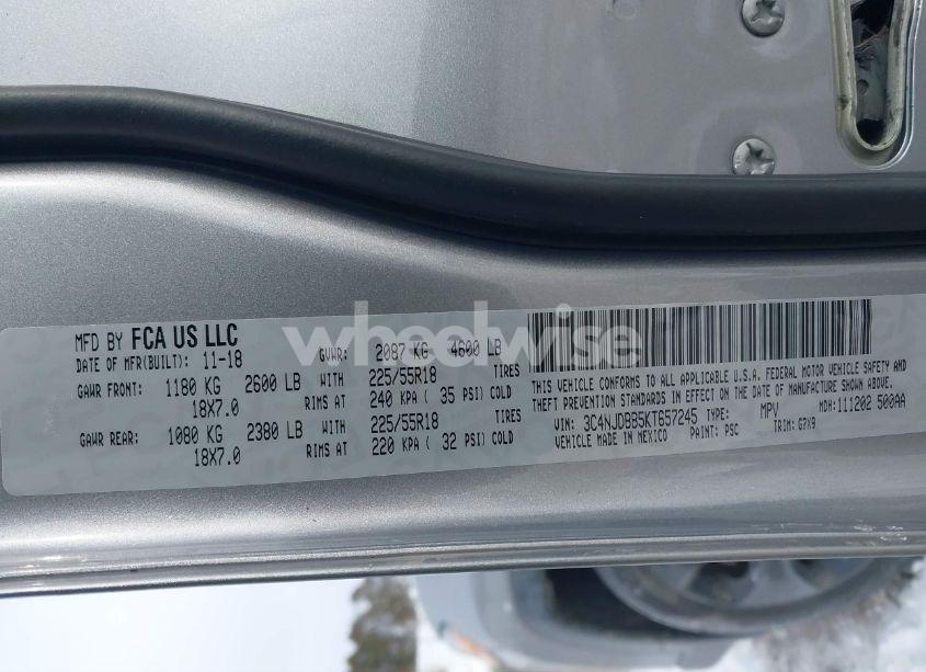 Photo 9 of 2019 Jeep Compass ALTITUDE 4X4 (VIN 3C4NJDBB5KT657245)