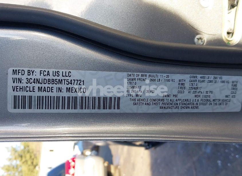 Photo 9 of 2021 Jeep Compass LATITUDE 4X4 (VIN 3C4NJDBB5MT547721)