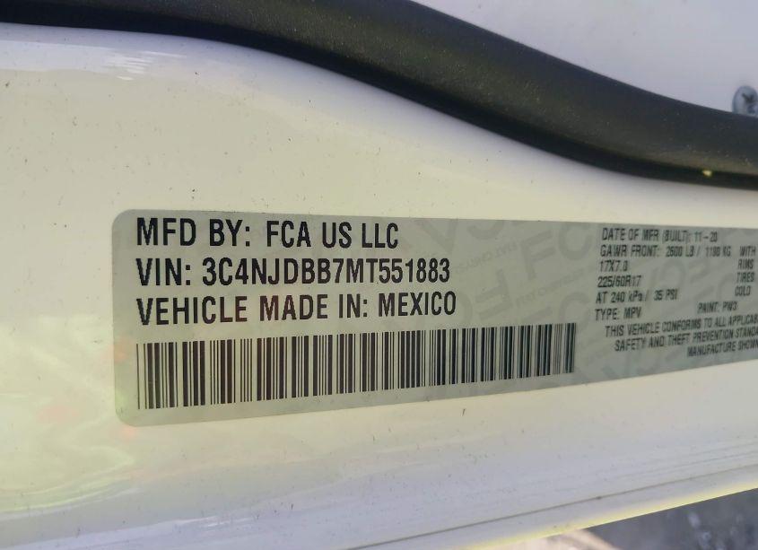 Photo 9 of 2021 Jeep Compass LATITUDE 4X4 (VIN 3C4NJDBB7MT551883)