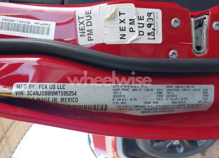 Photo 9 of 2021 Jeep Compass ALTITUDE 4X4 (VIN 3C4NJDBB9MT595254)