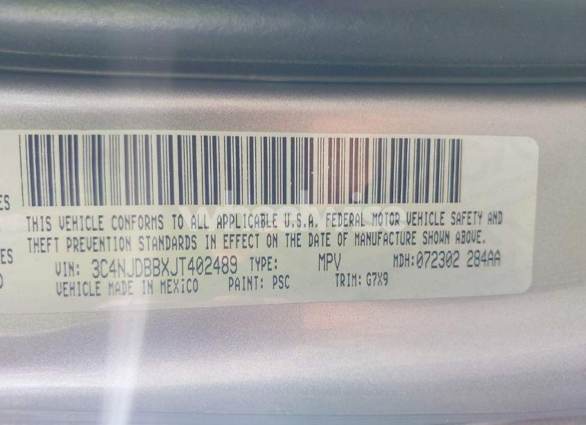 Photo 9 of 2018 Jeep Compass ALTITUDE 4X4 (VIN 3C4NJDBBXJT402489)