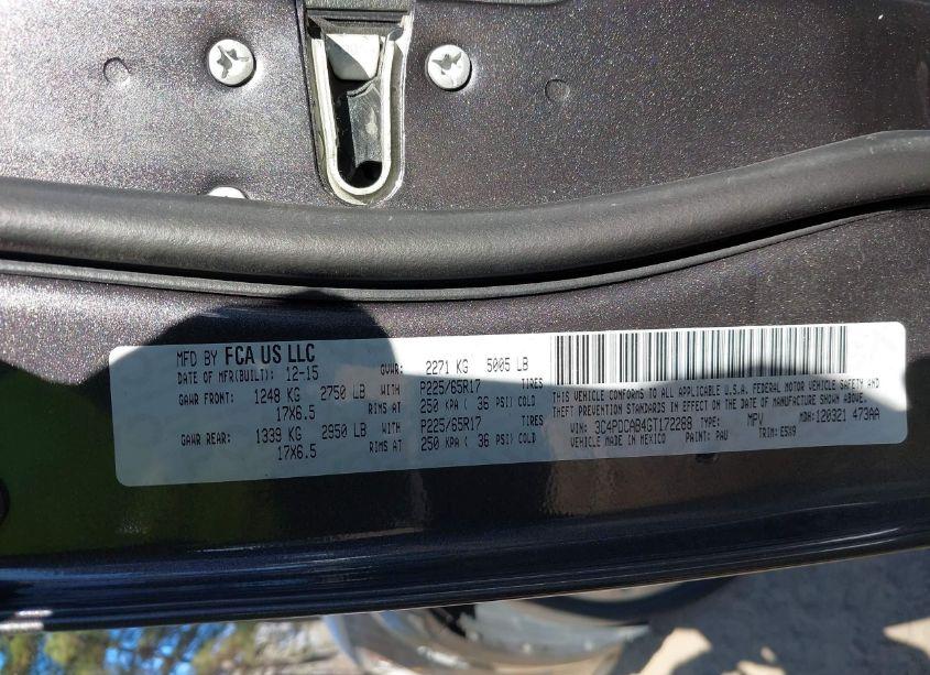 Photo 9 of 2016 Dodge Journey SE (VIN 3C4PDCAB4GT172288)