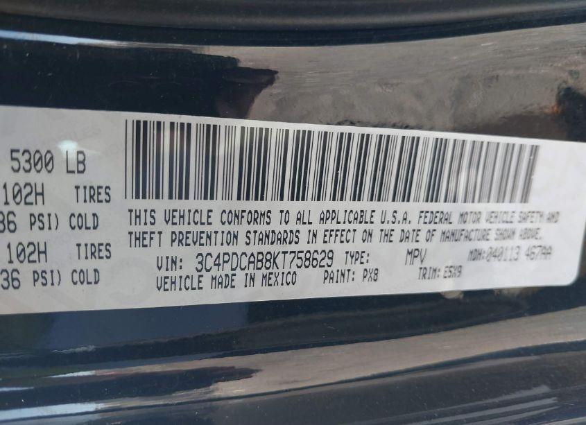 Photo 9 of 2019 Dodge Journey SE VALUE PACKAGE (VIN 3C4PDCAB8KT758629)