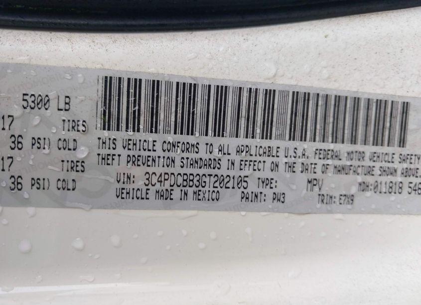 Photo 9 of 2016 Dodge Journey SXT (VIN 3C4PDCBB3GT202105)