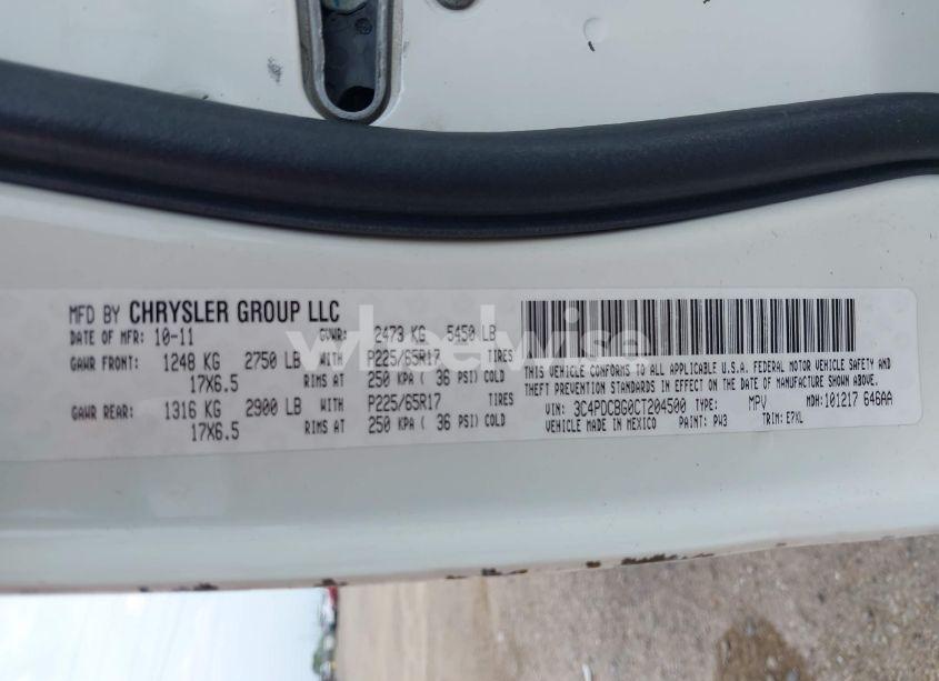 Photo 9 of 2012 Dodge Journey SXT (VIN 3C4PDCBG0CT204500)