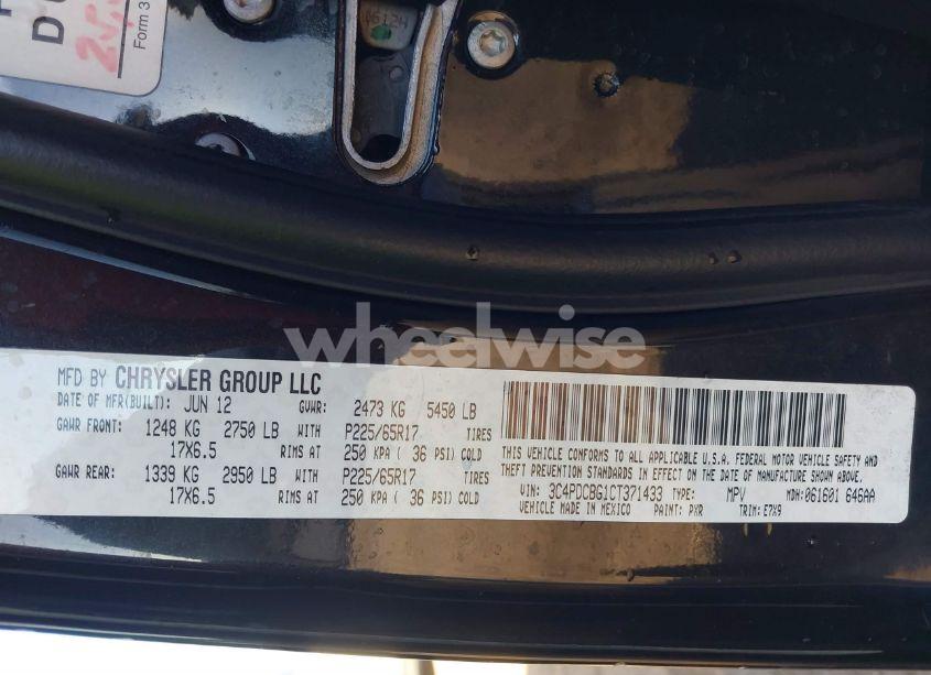 Photo 9 of 2012 Dodge Journey SXT (VIN 3C4PDCBG1CT371433)